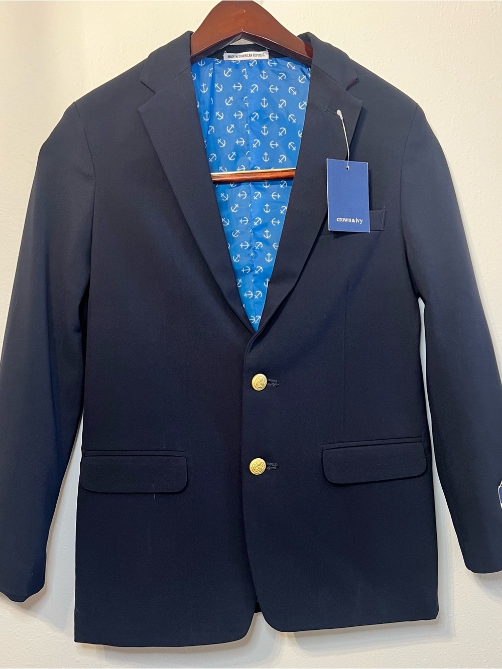 Crown & Ivy Boys Navy Blue Blazer Sport Coat Gold Button NWT 14